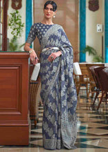 Load image into Gallery viewer, Wedgewood Blue Chikankari Weaving Silk Saree