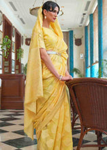 Load image into Gallery viewer, Butter Yellow Chikankari Weaving Silk Saree