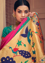 Cargar imagen en el visor de la galería, Hot Pink Woven Paithani Banarasi Silk Saree with Swarovski work &amp; Embroidered Blouse