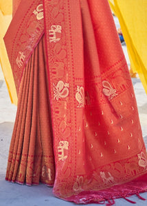 Salamander Orange Soft Silk Woven Kanjivaram Saree : Special Edition