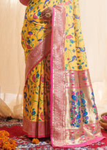 Cargar imagen en el visor de la galería, Corn Yellow Woven Paithani Silk Saree