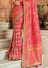 Carica l&#39;immagine nel visualizzatore Galleria,Hot Pink Woven Banarasi Silk Saree with Embroidered Blouse