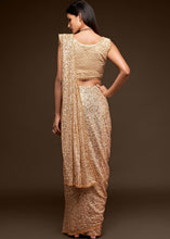 Laden Sie das Bild in den Galerie-Viewer, Ivory White Sequins &amp; Thread Embroidered Designer Georgette Saree