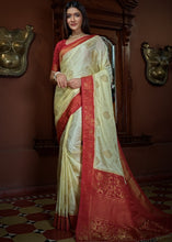 Laden Sie das Bild in den Galerie-Viewer, Ivory White Designer Satin Silk Saree