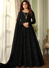 Carica l&#39;immagine nel visualizzatore Galleria,Midnight Black Georgette Embroidered Anarkali Suit