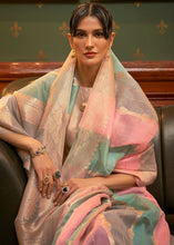 Load image into Gallery viewer, Pink &amp; Blue Woven Organza Silk Saree