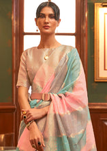 Load image into Gallery viewer, Pink &amp; Blue Woven Organza Silk Saree