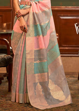 Load image into Gallery viewer, Pink &amp; Blue Woven Organza Silk Saree
