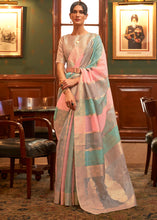 Load image into Gallery viewer, Pink &amp; Blue Woven Organza Silk Saree