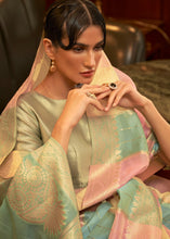 Load image into Gallery viewer, Green &amp; Pink  Woven Organza Silk Saree
