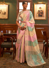 Load image into Gallery viewer, Green &amp; Pink  Woven Organza Silk Saree
