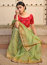 Load image into Gallery viewer, Pastel Green Organza Saree with Hand work Embroidery