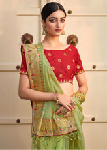 Load image into Gallery viewer, Pastel Green Organza Saree with Hand work Embroidery