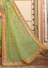 Load image into Gallery viewer, Pastel Green Organza Saree with Hand work Embroidery