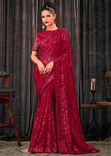 Load image into Gallery viewer, Ruby Pink Embroidered Sequins Designer Georgette Saree
