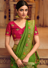 Load image into Gallery viewer, Slimy Green Silk Saree with Hand work Embroidery