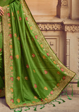 Load image into Gallery viewer, Slimy Green Silk Saree with Hand work Embroidery