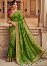 Load image into Gallery viewer, Slimy Green Silk Saree with Hand work Embroidery