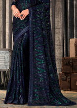 Load image into Gallery viewer, Denim Blue Embroidered Sequins Designer Georgette Saree