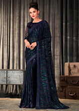 Load image into Gallery viewer, Denim Blue Embroidered Sequins Designer Georgette Saree