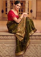Load image into Gallery viewer, Army Green Silk Saree with Hand work Embroidery