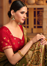 Load image into Gallery viewer, Army Green Silk Saree with Hand work Embroidery