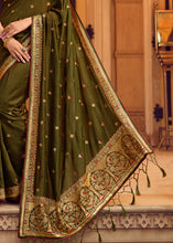 Load image into Gallery viewer, Army Green Silk Saree with Hand work Embroidery