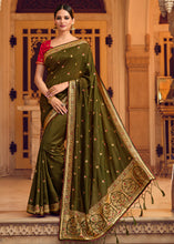 Load image into Gallery viewer, Army Green Silk Saree with Hand work Embroidery