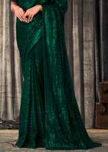 Load image into Gallery viewer, Sacramento Green Embroidered Sequins Designer Georgette Saree