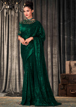 Load image into Gallery viewer, Sacramento Green Embroidered Sequins Designer Georgette Saree