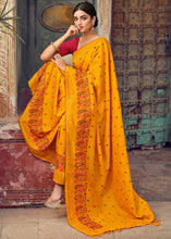 Load image into Gallery viewer, Saffron Yellow Silk Saree with Hand work Embroidery