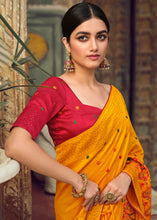 Load image into Gallery viewer, Saffron Yellow Silk Saree with Hand work Embroidery