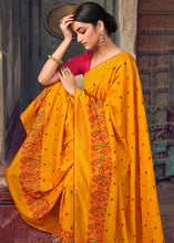Load image into Gallery viewer, Saffron Yellow Silk Saree with Hand work Embroidery