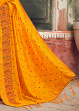 Load image into Gallery viewer, Saffron Yellow Silk Saree with Hand work Embroidery