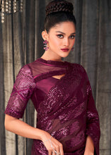 Load image into Gallery viewer, Byzantine Purple Embroidered Sequins Designer Georgette Saree