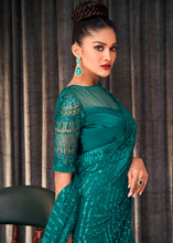 Load image into Gallery viewer, Ocean Blue Embroidered Sequins Designer Georgette Saree