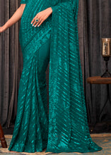 Load image into Gallery viewer, Ocean Blue Embroidered Sequins Designer Georgette Saree