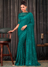 Load image into Gallery viewer, Ocean Blue Embroidered Sequins Designer Georgette Saree