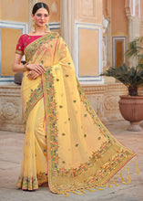 Load image into Gallery viewer, Blonde Yellow Chiffon Saree with Hand work Embroidery