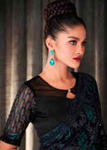 Load image into Gallery viewer, Midnight Black Embroidered Sequins Designer Georgette Saree