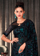 Load image into Gallery viewer, Midnight Black Embroidered Sequins Designer Georgette Saree