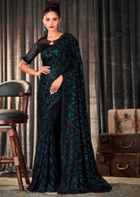 Load image into Gallery viewer, Midnight Black Embroidered Sequins Designer Georgette Saree