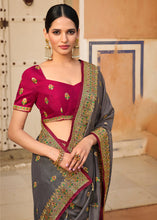 Load image into Gallery viewer, Ash Grey Silk Saree with Hand work Embroidery