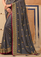 Load image into Gallery viewer, Ash Grey Silk Saree with Hand work Embroidery