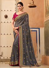 Load image into Gallery viewer, Ash Grey Silk Saree with Hand work Embroidery