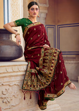 Load image into Gallery viewer, Mahogany Red Silk Saree with Hand work Embroidery