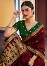Load image into Gallery viewer, Mahogany Red Silk Saree with Hand work Embroidery