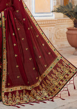 Load image into Gallery viewer, Mahogany Red Silk Saree with Hand work Embroidery