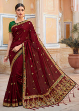 Load image into Gallery viewer, Mahogany Red Silk Saree with Hand work Embroidery