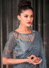 Load image into Gallery viewer, Steel Grey Embroidered Sequins Designer Georgette Saree